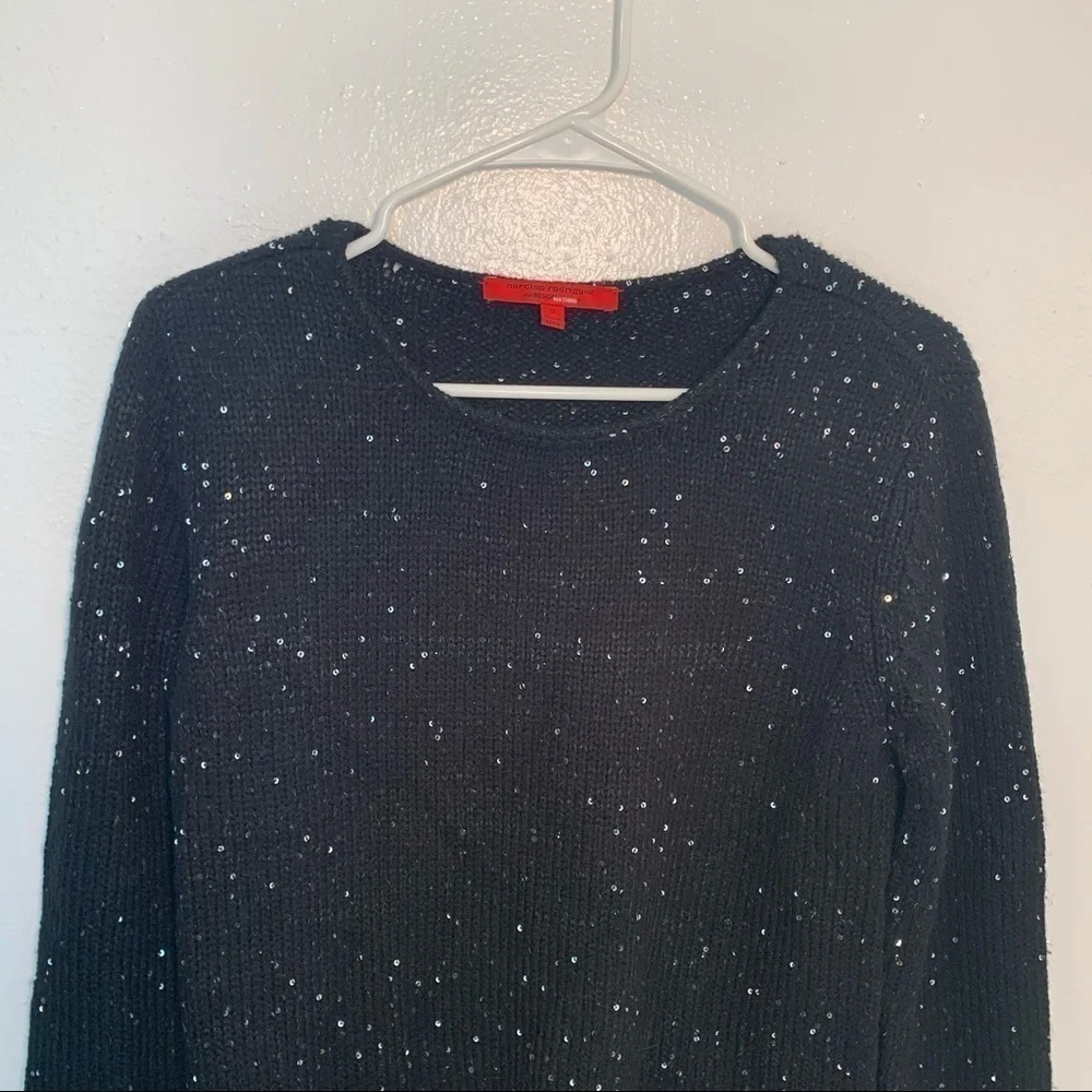 Narciso Rodriguez Design Nation Women's Size Small Crewneck Sweater Black Sequin
